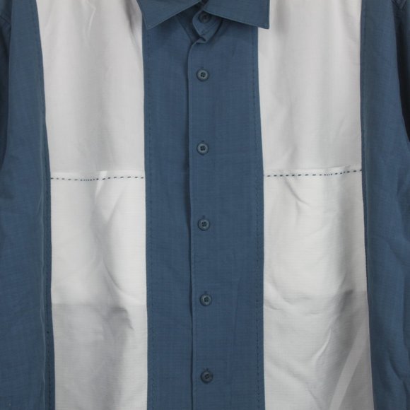 Cubavera 2XLT blue and white button up short sleeve dress shirt - Picture 2 of 5